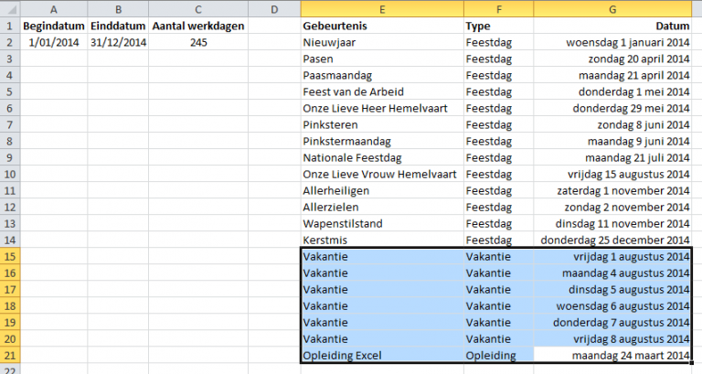 Excel | Aantal werkdagen berekenen met NETTO.WERKDAGEN() | EXHELP.BE